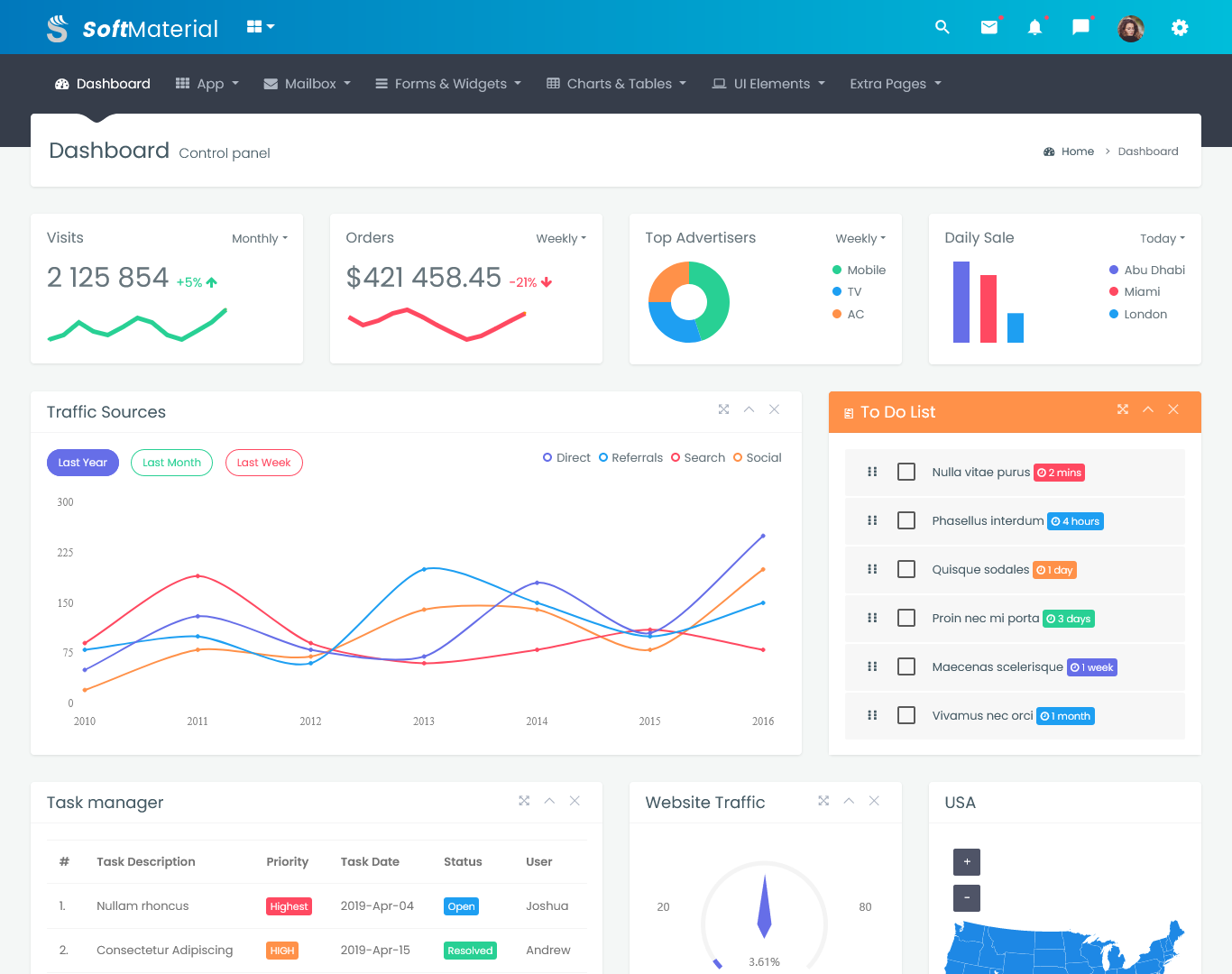 Horizontal Nav Dashboard