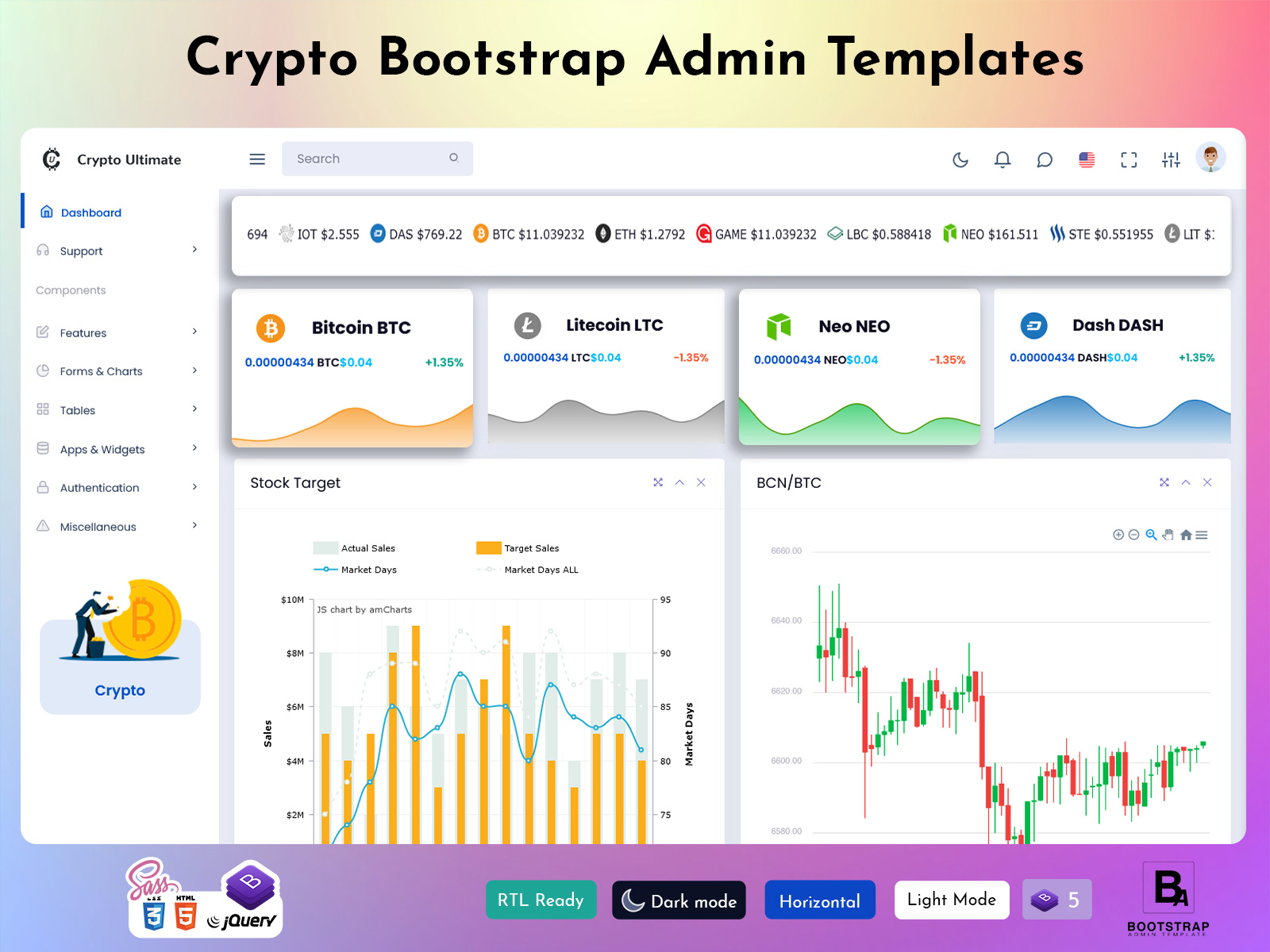 Bootstrap Admin Template: Customizable Crypto Dashboard With RTL & Dark Mode