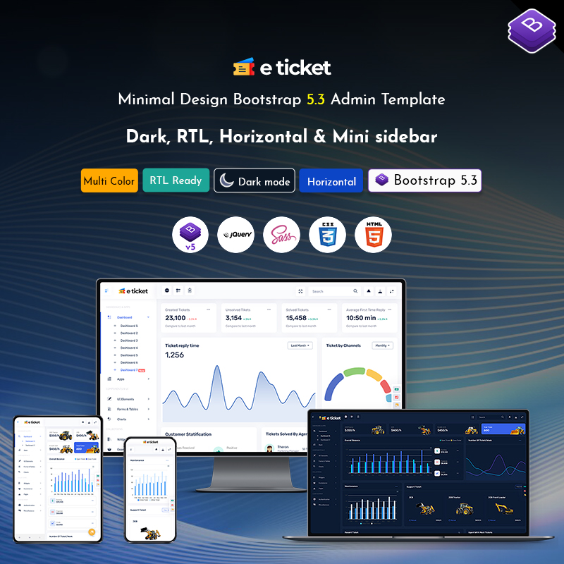 Ticket Dashboard Bootstrap Admin Template Web Apps UI Kit