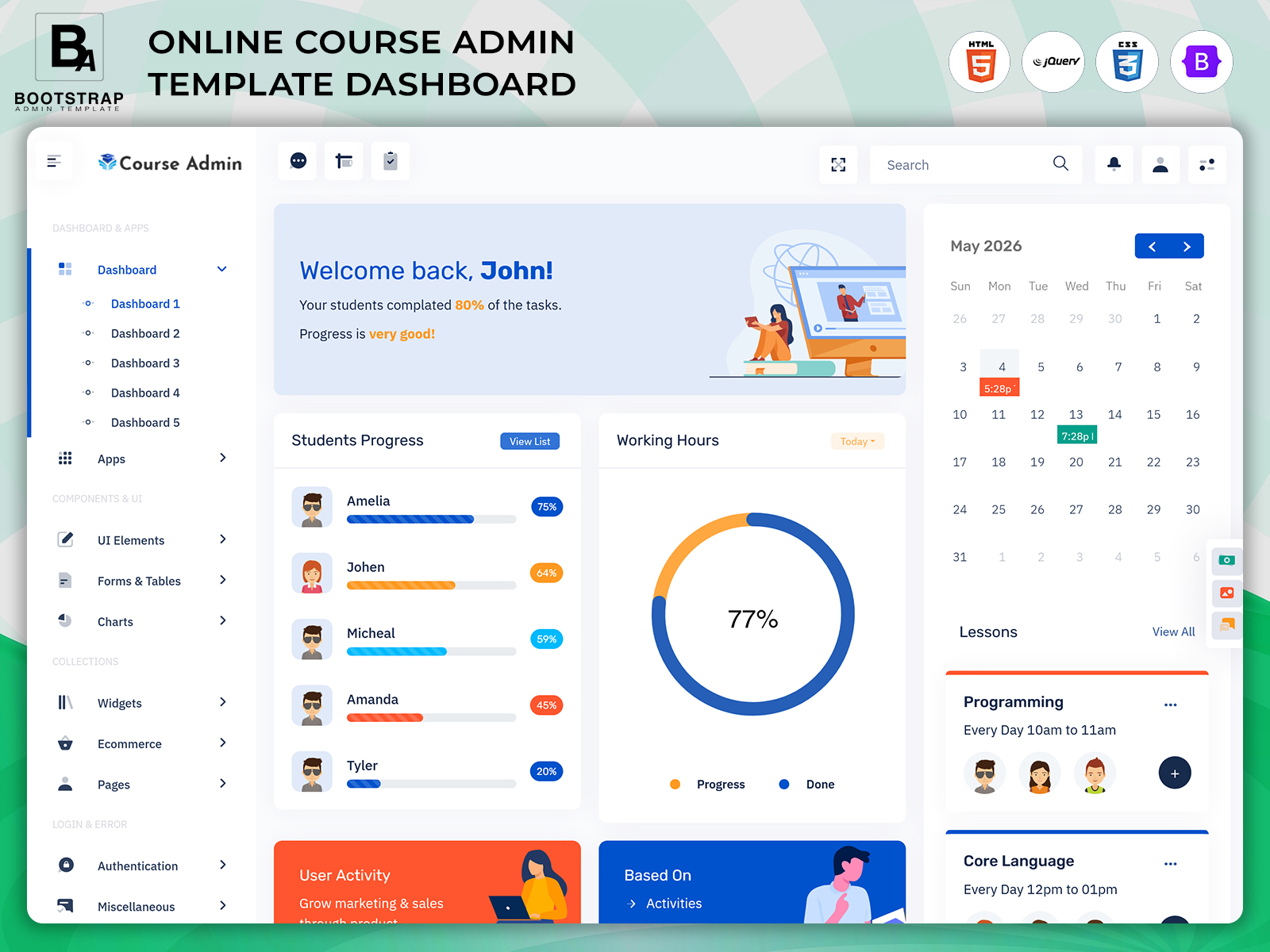 Online Course Admin Template Dashboard