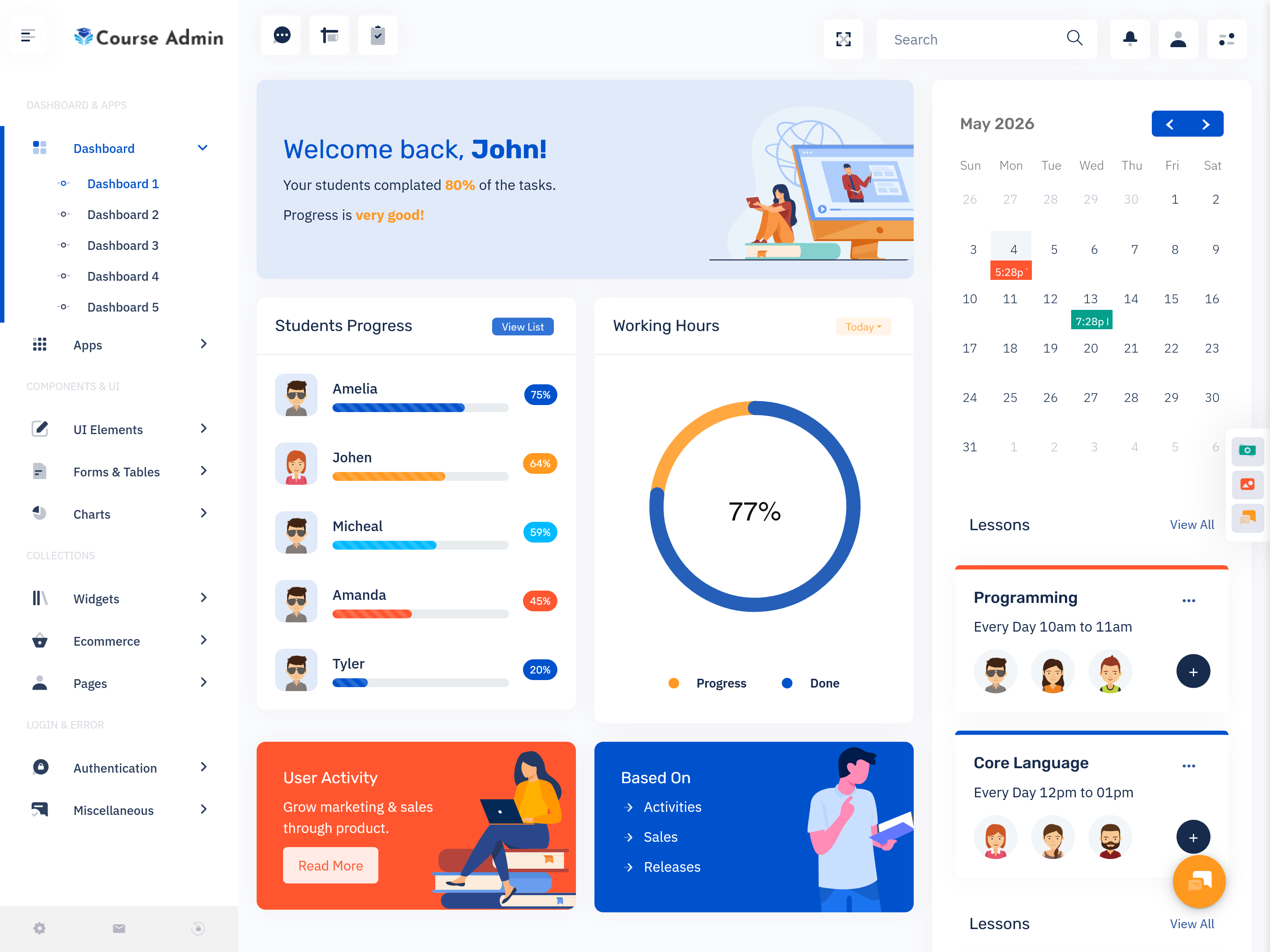 Online Course Admin Template Dashboard