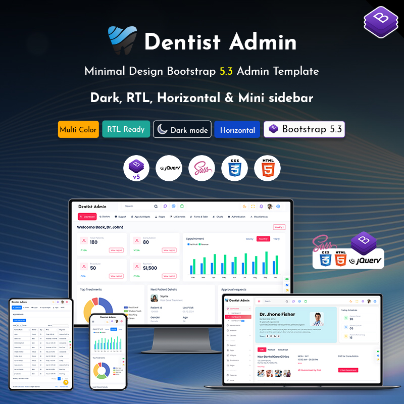 Dentist Admin Dashboard Bootstrap Admin Template Web Apps & UI Kit