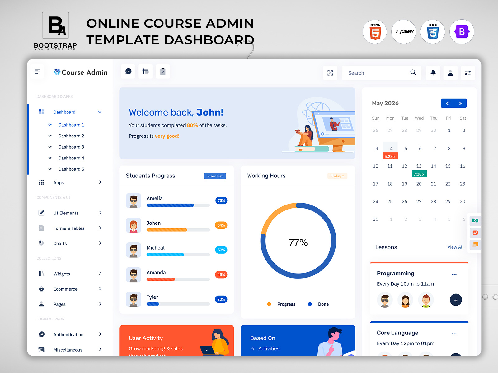 Online Courses Dashboard Design